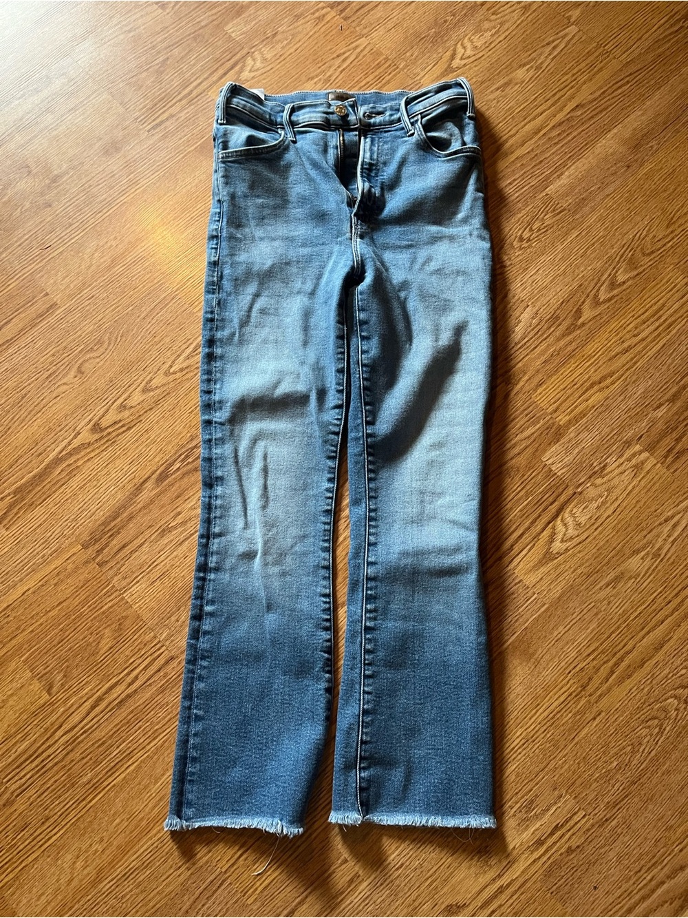 MOTHER The Hustler Ankle Fray High Rise Flare Jeans Medium Wash Size 29